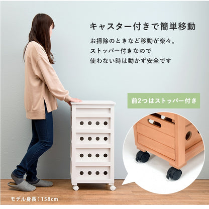天然木 キッチンストッカー 耐熱タイル天板 幅25cm すきま収納 キャスター起動 完成品
