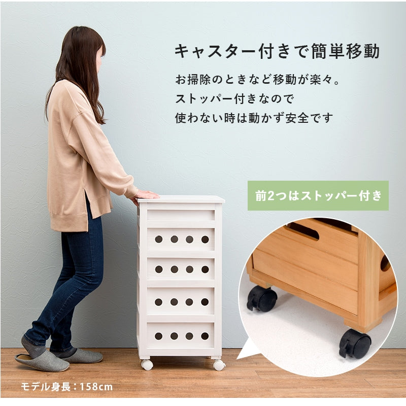 天然木 キッチンストッカー 耐熱タイル天板 幅30cm すきま収納 キャスター起動 完成品