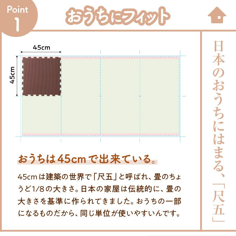 大判 ジョイントマット 木目柄 1.5畳分(12枚セット) 1枚あたり45x45mm フリーカット 厚さ10mm