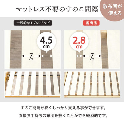 セミダブルベッド 天然木パイン材 ベッドフレーム単品 すのこベッド 高さ調整 コンセント付き 棚付き 収納スペース