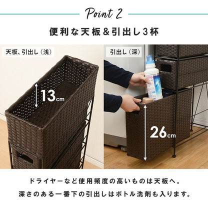 すきまランドリーラック 幅15.5cm 隙間収納 スリム 小物入れ 引出し3杯