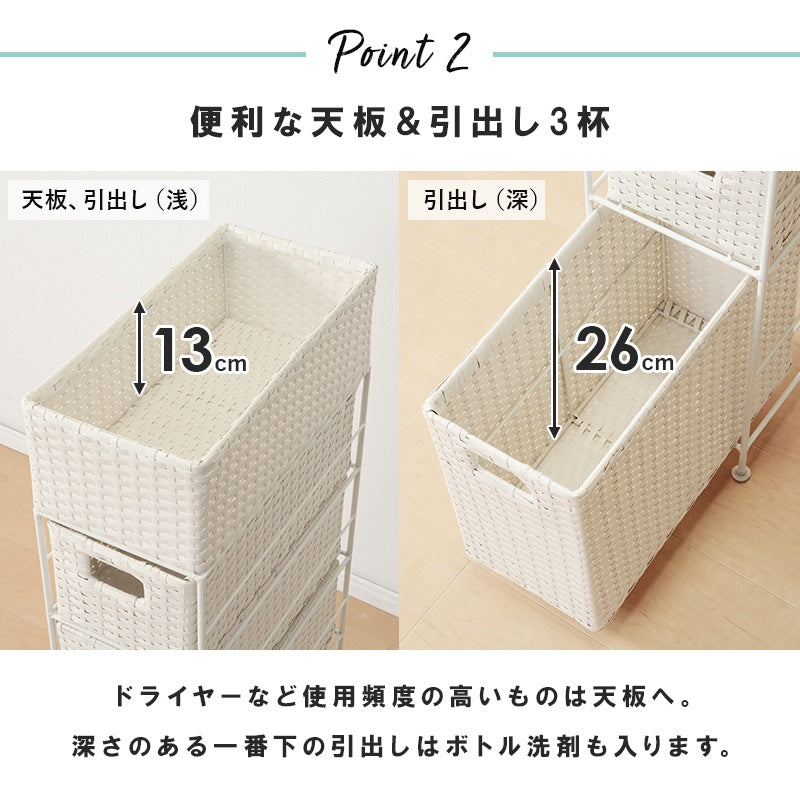 すきまランドリーラック 幅20.5cm 隙間収納 スリム 小物入れ 引出し3杯