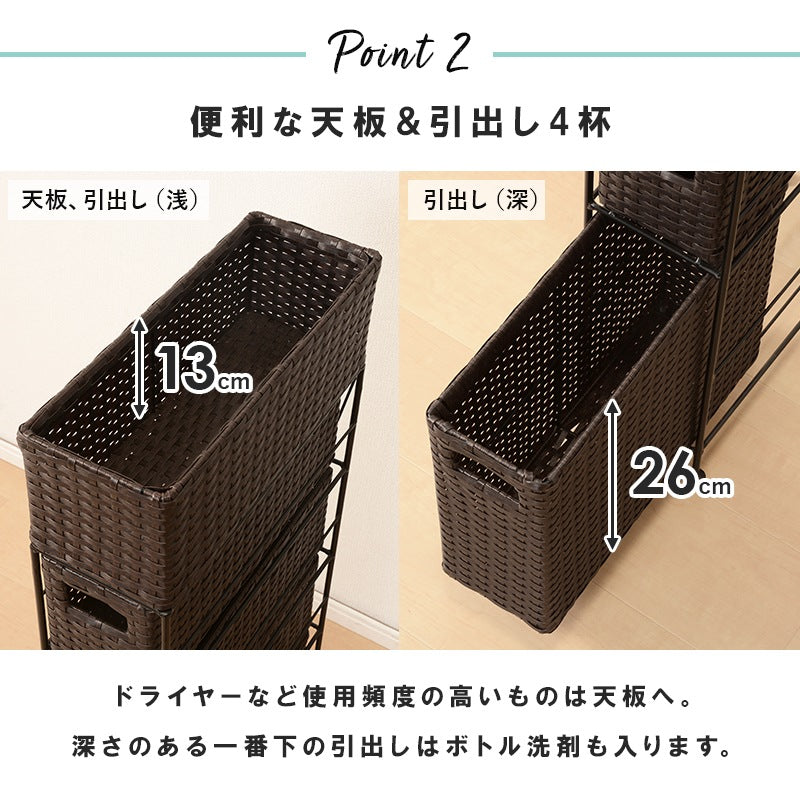 すきまランドリーラック 幅15.5cm 隙間収納 スリム 小物入れ 引出し4杯