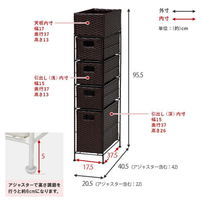 すきまランドリーラック 幅20.5cm 隙間収納 スリム 小物入れ 引出し4杯