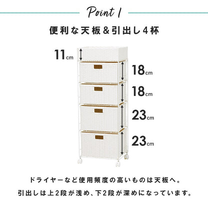 ランドリーラック 幅40.5cm 隙間収納 ハイタイプ 小物入れ 引出し4杯