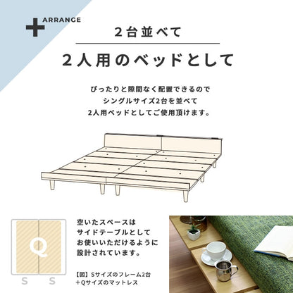 セミダブルベッド＋ 薄型マットレスセット USB コンセント付き ポケットコイル 3Dメッシュ