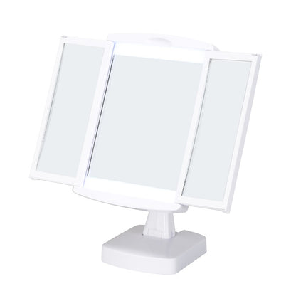 回転式 LED女優ミラー 三面鏡 折りたたみ スタンドミラー 単4電池x3（別売） サイドミラー三倍鏡