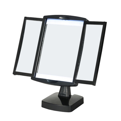 回転式 LED女優ミラー 三面鏡 折りたたみ スタンドミラー 単4電池x3（別売） サイドミラー三倍鏡
