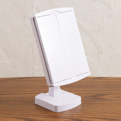 回転式 LED女優ミラー 三面鏡 折りたたみ スタンドミラー 単4電池x3（別売） サイドミラー三倍鏡