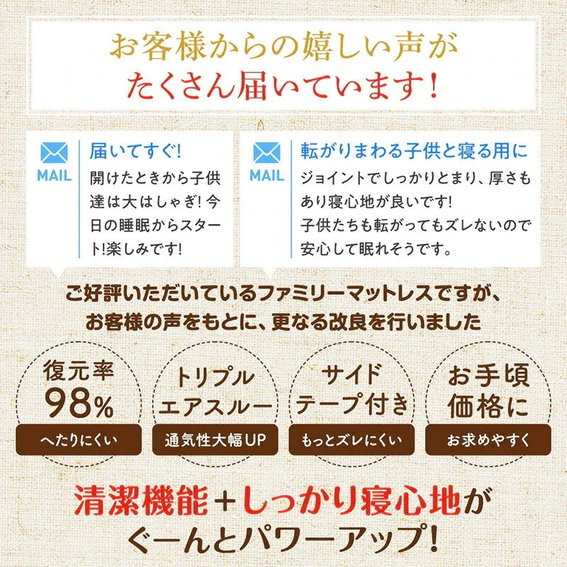 ファミリーマットレス 敷布団 ワイドキング300サイズ（シングルx3） 厚さ6cmタイプ 分割可能 大型マット