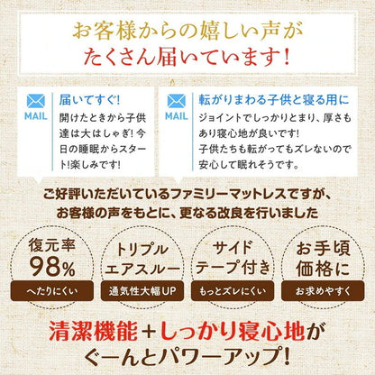 ファミリーマットレス 極厚 敷布団 ワイドキング240サイズ（セミシングルx3） 厚さ12cmタイプ 分割可能 大型マット