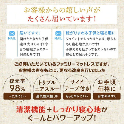 ファミリーマットレス 極厚 敷布団 ワイドキング280サイズ（シングル+シングル+セミシングル） 厚さ12cmタイプ 分割可能 大型マット