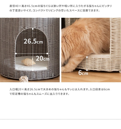 猫が入れる サイドテーブル 猫ちぐら ガラス天板 ラタン 通気性