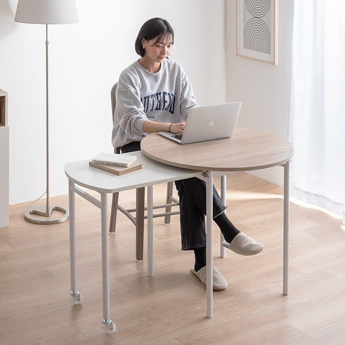 伸縮スライド拡張 ダイニングテーブル 直径75cm 円形 テーブル単品 コンパクト／ワイド