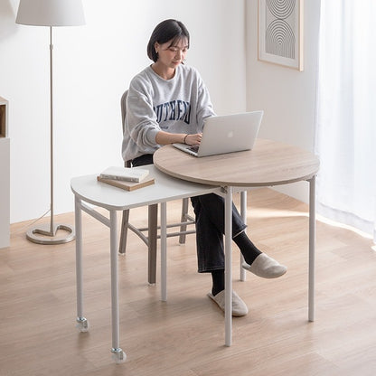 伸縮スライド拡張 ダイニングテーブル 直径75cm 円形 テーブル単品 コンパクト／ワイド