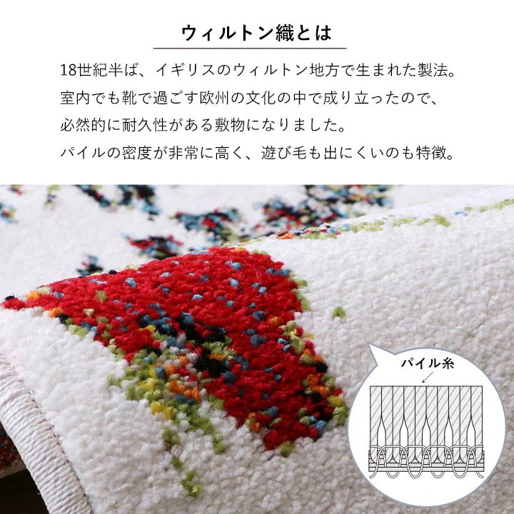玄関マット 70x120cm エントランスマット 花柄 トルコ製 ウィルトン織