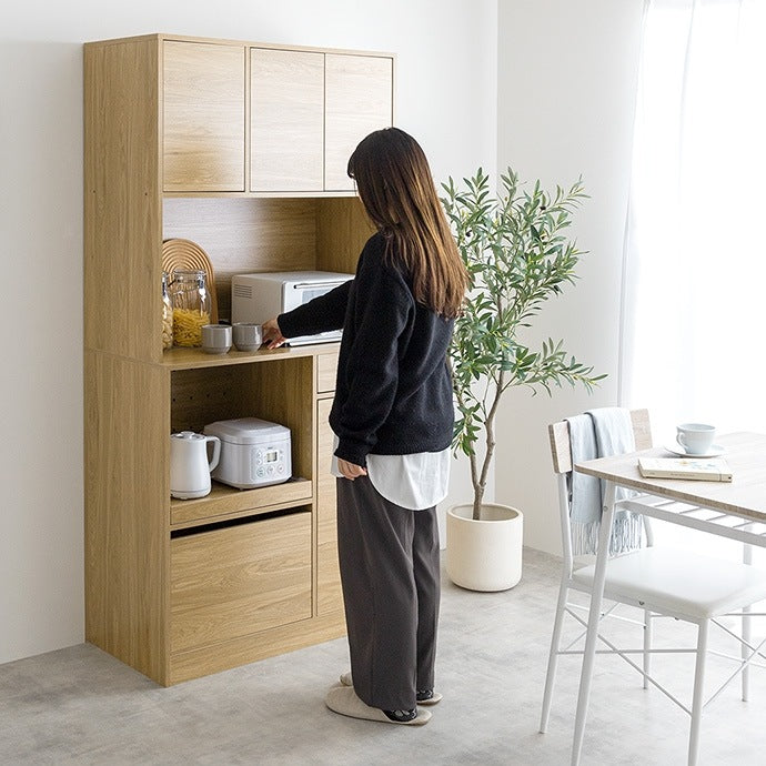 ノイズレス 食器棚 キッチンボード 幅80cm スタイリッシュ 大容量収納 コンセント4口