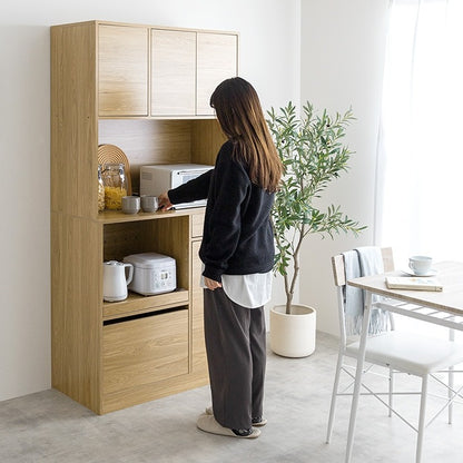 ノイズレス 食器棚 キッチンボード 幅80cm スタイリッシュ 大容量収納 コンセント4口