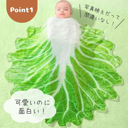 おくるみ ベビー 白菜 フランネル素材 85x85cm ブランケット 帽子付き 秋冬