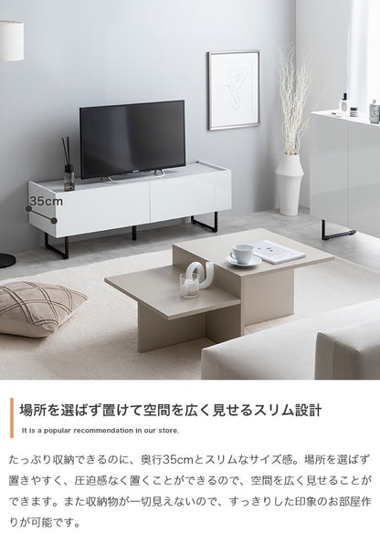 鏡面2wayテレビボード 幅120cm シンプルモダン 収納 ローボード 光沢 フラットデザイン