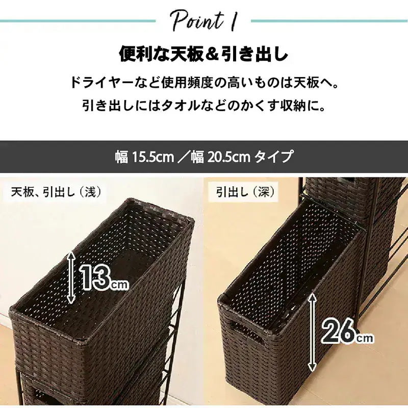 4段ランドリーラック 幅40cm すきま収納 スペパ 水濡れOK 完成品 ラタン調