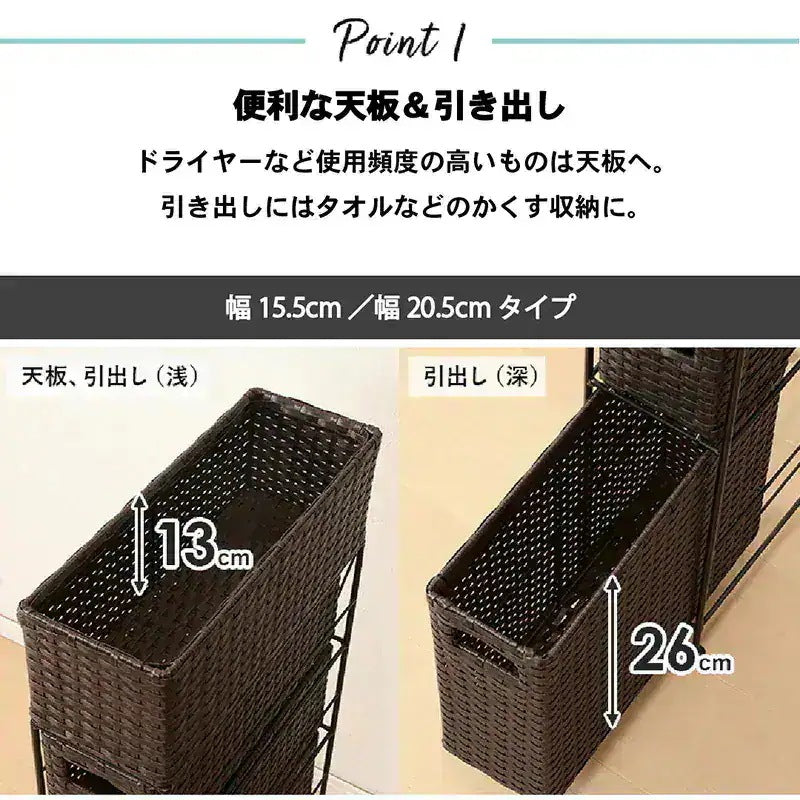 4段ランドリーラック 幅60cm すきま収納 スペパ 水濡れOK 完成品 ラタン調