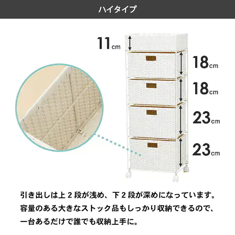 4段ランドリーラック 幅60cm すきま収納 スペパ 水濡れOK 完成品 ラタン調