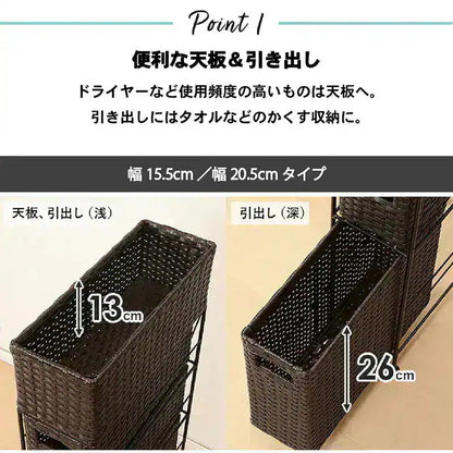 4段ランドリーラック 幅60cm ハイタイプ すきま収納 スペパ 水濡れOK 完成品 ラタン調