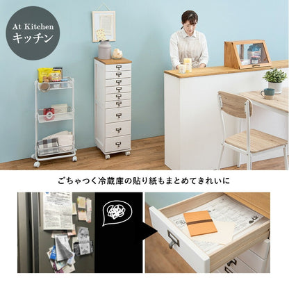 5段チェスト 幅28cm コンパクト A4収納可 アンティーク調 キャスター付き