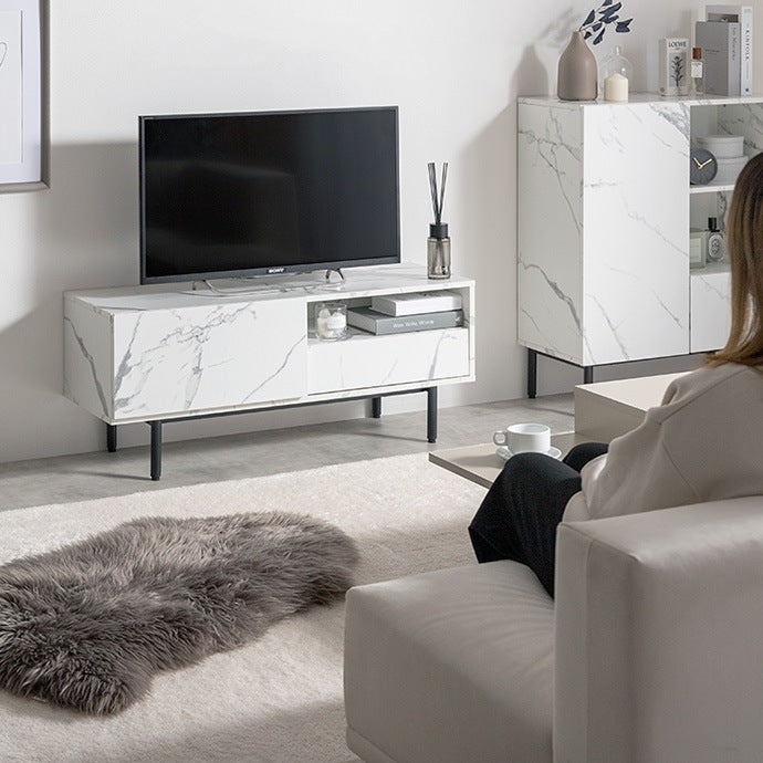 大理石柄 テレビボード 幅100cm ローボード 高級感 ノイズレス フラット