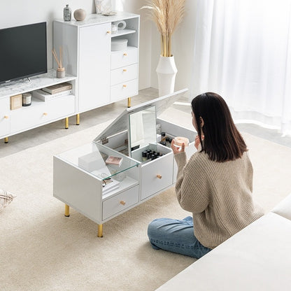 ドレッサーになる2wayローテーブル 幅86cm ロードレッサー 大理石柄 ディスプレイ収納 センターテーブル リビングテーブル