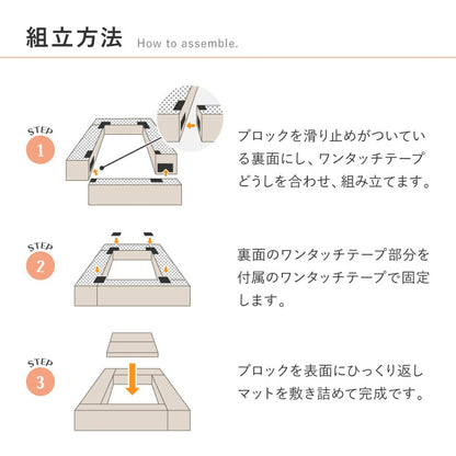 キッズコーナー 5点セット 完成サイズ120x120cm 高さ24cm （ブロック4 + マット） 安全素材 ファブリック生地