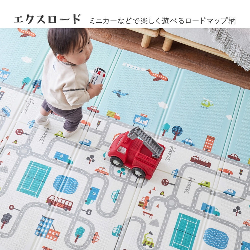 プレイマット 178x196cm リバーシブル 柄2種類 折りたたみ 収納袋付き 厚み約10mm 安全 防音 撥水