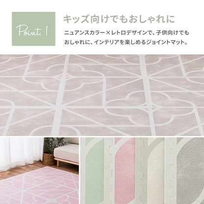 ジョイントマット 大判 9枚セット（1枚60x60cm 厚み12mm） レトロデザイン 防音 撥水性 サイドパーツ付き フリーカット可能