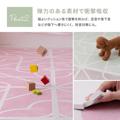 ジョイントマット 大判 9枚セット（1枚60x60cm 厚み12mm） レトロデザイン 防音 撥水性 サイドパーツ付き フリーカット可能