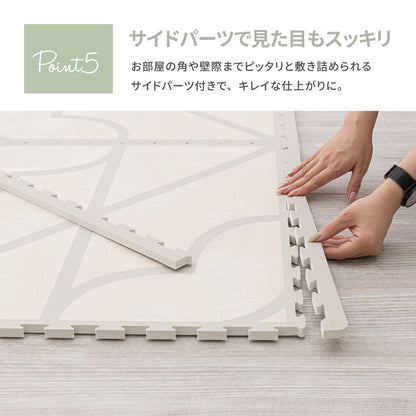 ジョイントマット 大判 9枚セット（1枚60x60cm 厚み12mm） レトロデザイン 防音 撥水性 サイドパーツ付き フリーカット可能