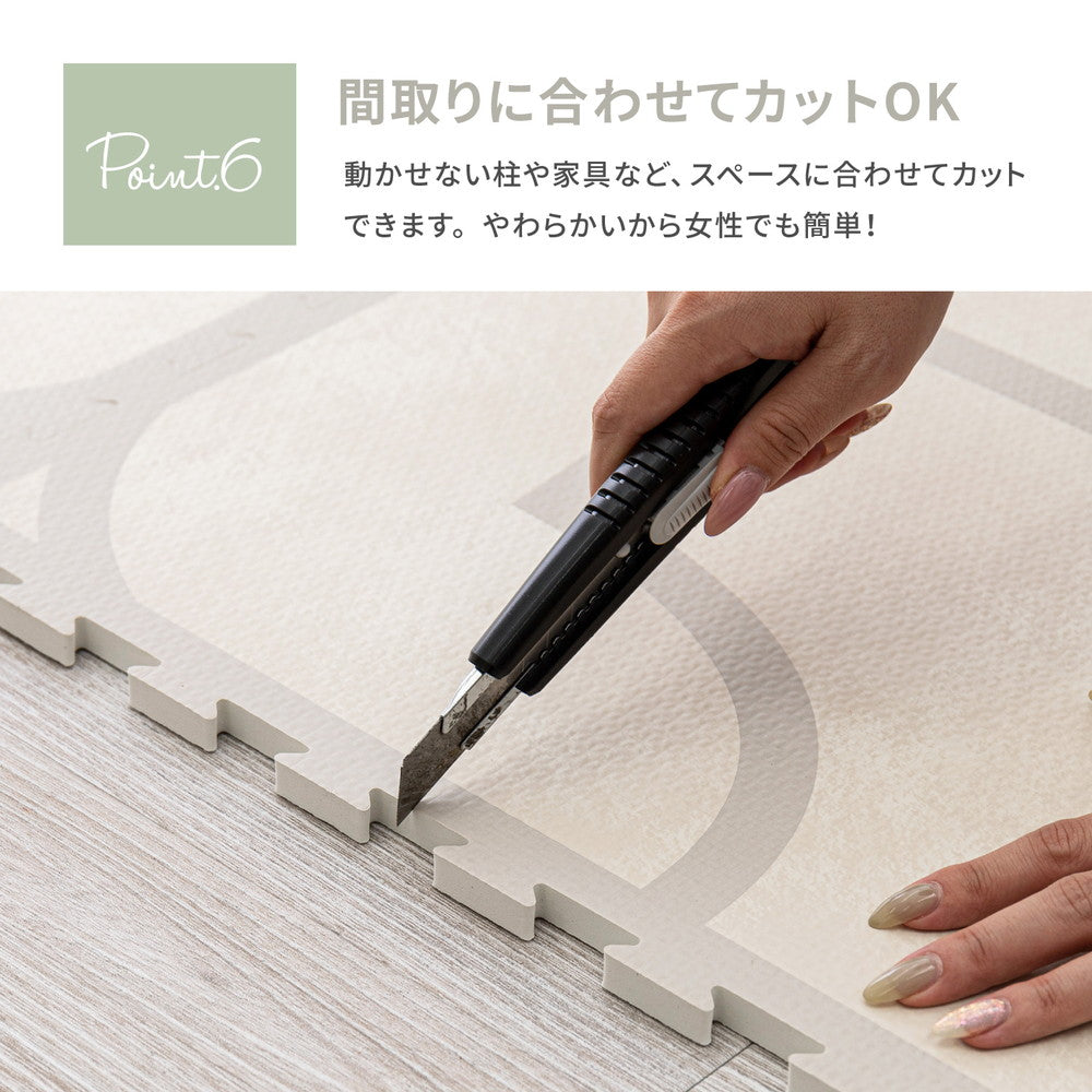 ジョイントマット 大判 9枚セット（1枚60x60cm 厚み12mm） レトロデザイン 防音 撥水性 サイドパーツ付き フリーカット可能