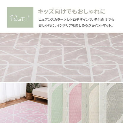 ジョイントマット 大判 18枚セット（1枚60x60cm 厚み12mm） レトロデザイン 防音 撥水性 サイドパーツ付き フリーカット可能