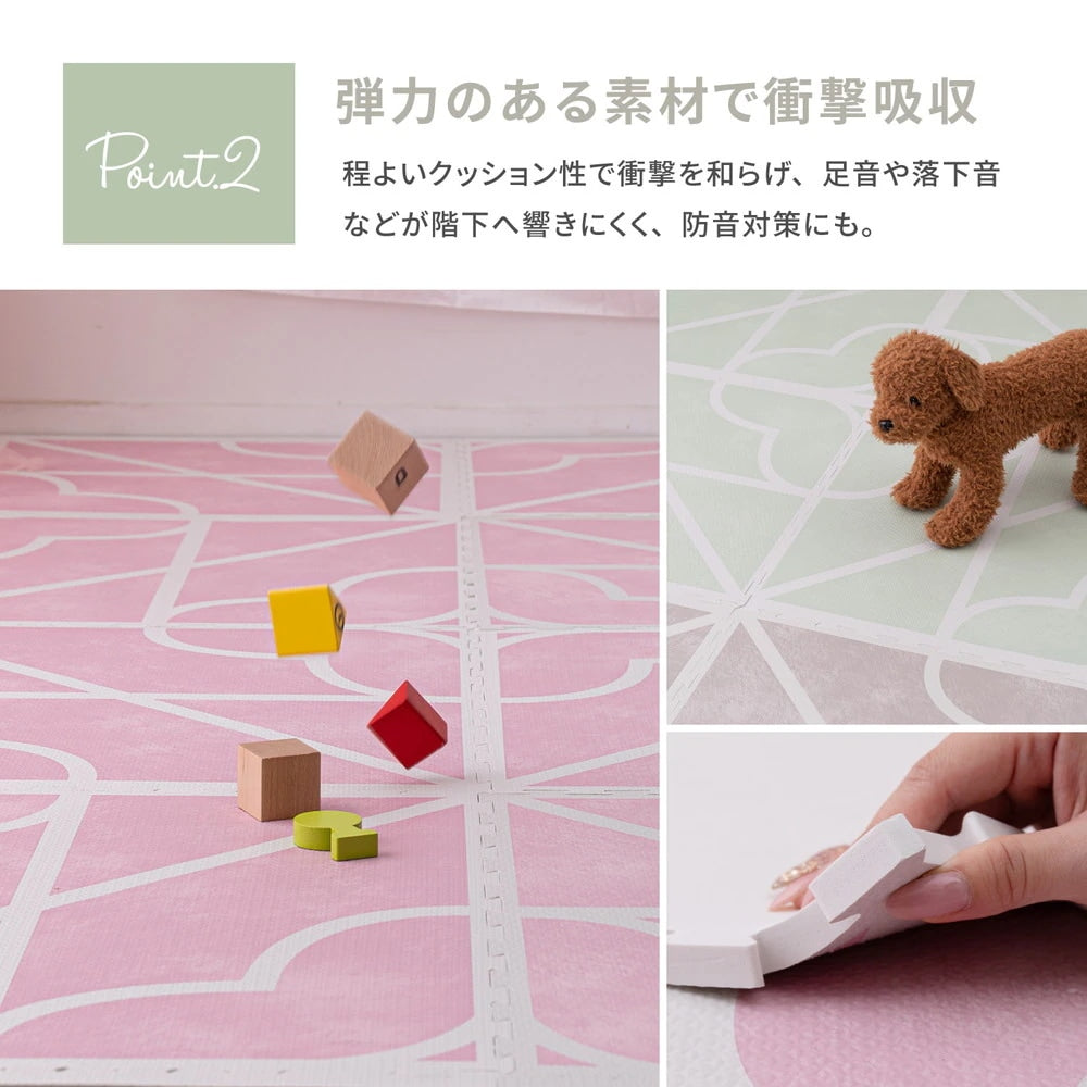 ジョイントマット 大判 18枚セット（1枚60x60cm 厚み12mm） レトロデザイン 防音 撥水性 サイドパーツ付き フリーカット可能