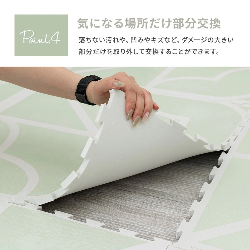 ジョイントマット 大判 18枚セット（1枚60x60cm 厚み12mm） レトロデザイン 防音 撥水性 サイドパーツ付き フリーカット可能