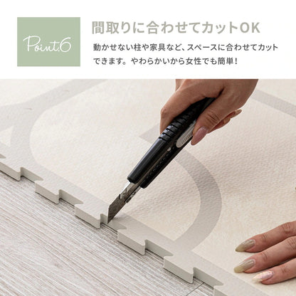 ジョイントマット 大判 18枚セット（1枚60x60cm 厚み12mm） レトロデザイン 防音 撥水性 サイドパーツ付き フリーカット可能