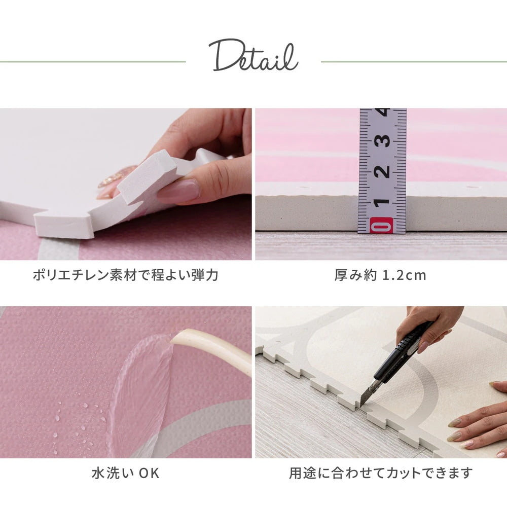 ジョイントマット 大判 18枚セット（1枚60x60cm 厚み12mm） レトロデザイン 防音 撥水性 サイドパーツ付き フリーカット可能