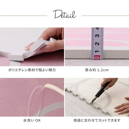 ジョイントマット 大判 18枚セット（1枚60x60cm 厚み12mm） レトロデザイン 防音 撥水性 サイドパーツ付き フリーカット可能
