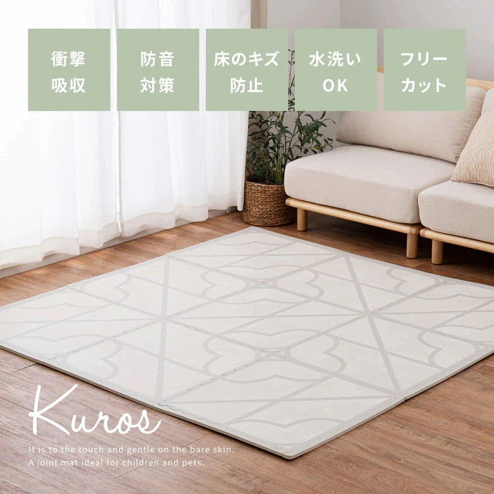 ジョイントマット 大判 36枚セット（1枚60x60cm 厚み12mm） レトロデザイン 防音 撥水性 サイドパーツ付き フリーカット可能