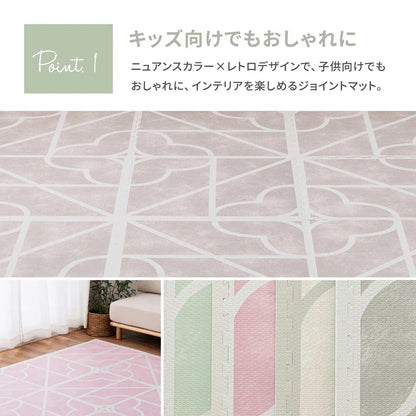 ジョイントマット 大判 36枚セット（1枚60x60cm 厚み12mm） レトロデザイン 防音 撥水性 サイドパーツ付き フリーカット可能