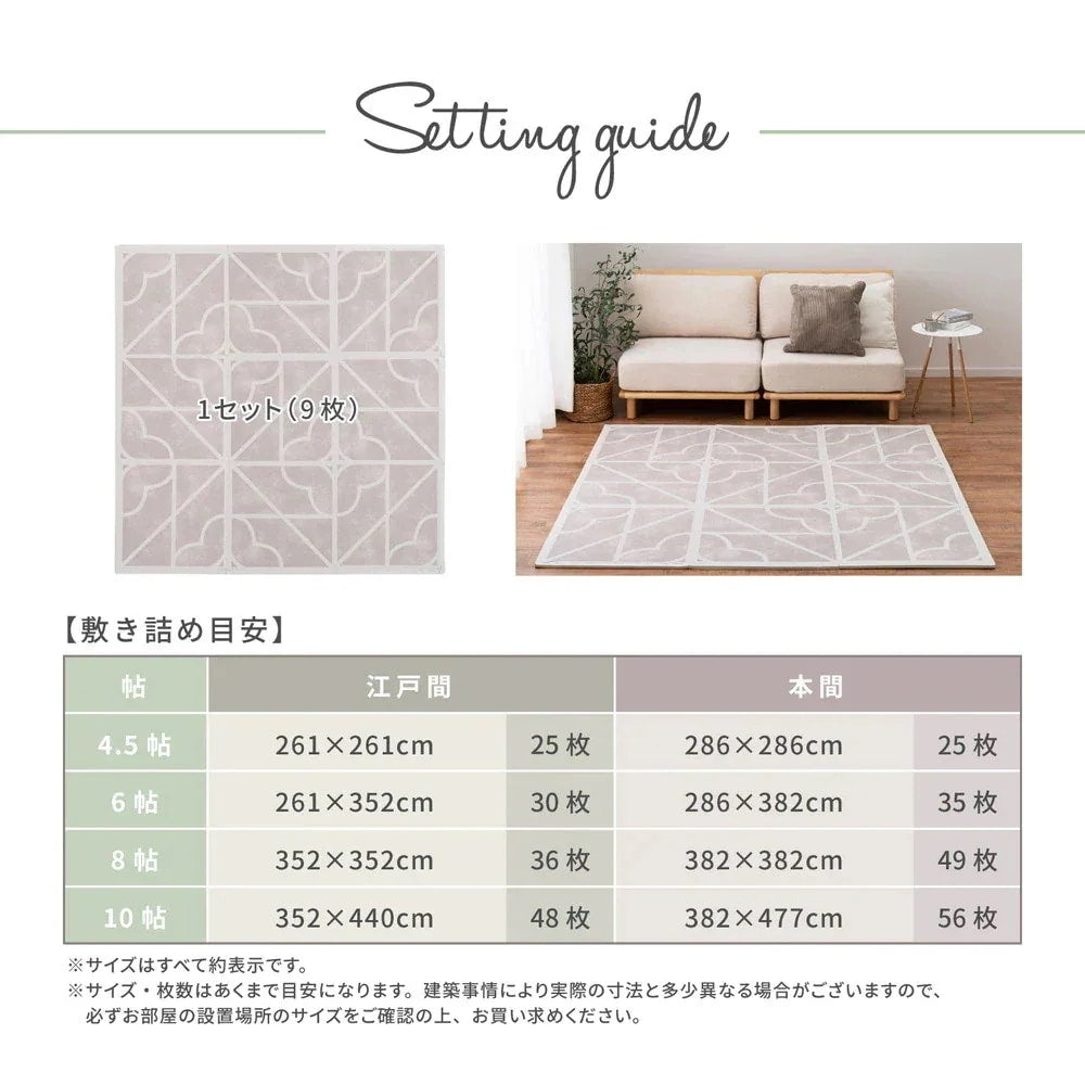 ジョイントマット 大判 36枚セット（1枚60x60cm 厚み12mm） レトロデザイン 防音 撥水性 サイドパーツ付き フリーカット可能