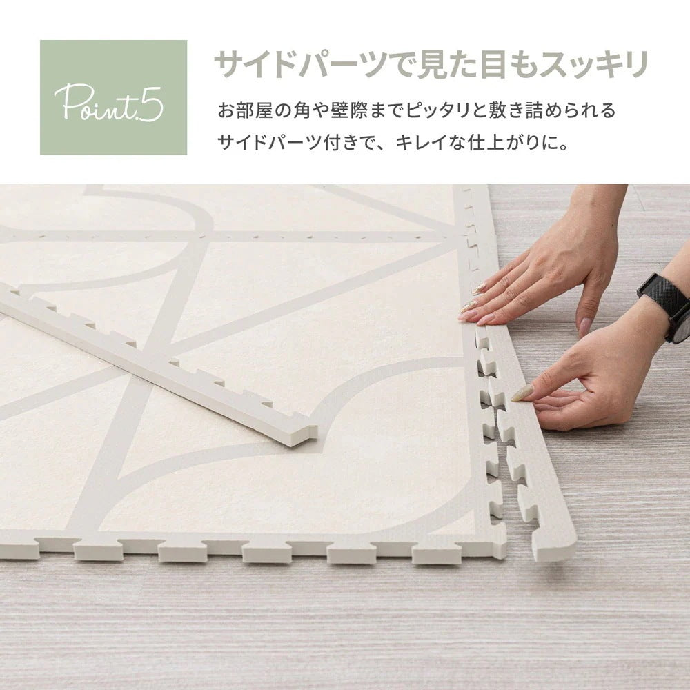 ジョイントマット 大判 27枚セット（1枚60x60cm 厚み12mm） レトロデザイン 防音 撥水性 サイドパーツ付き フリーカット可能