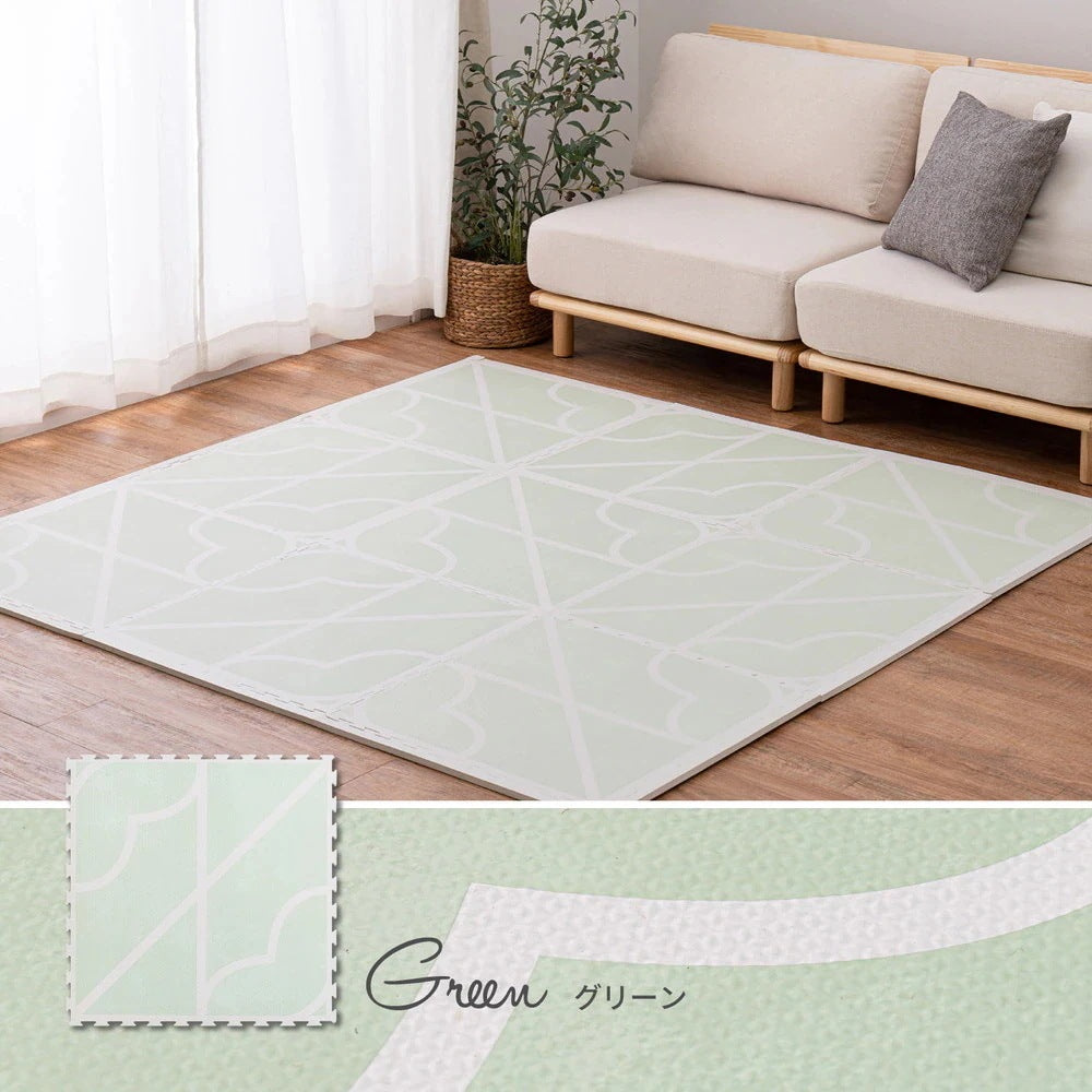 ジョイントマット 大判 27枚セット（1枚60x60cm 厚み12mm） レトロデザイン 防音 撥水性 サイドパーツ付き フリーカット可能