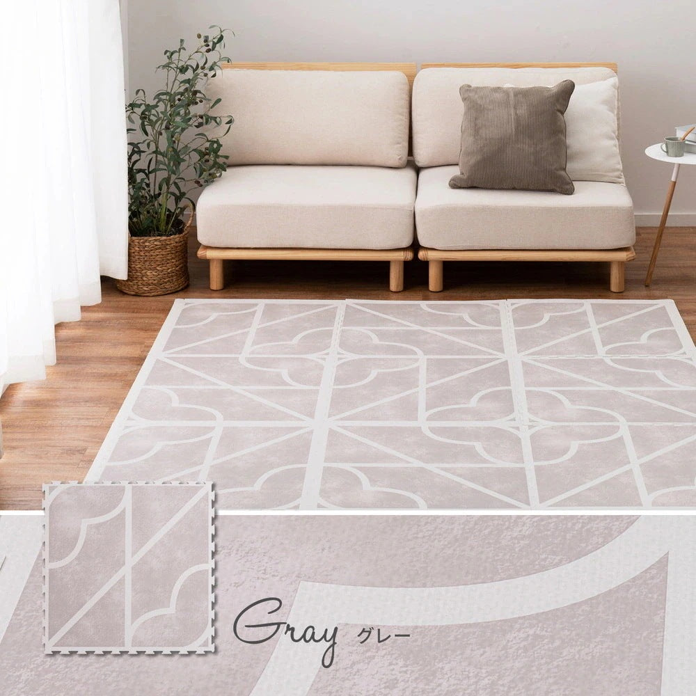 ジョイントマット 大判 27枚セット（1枚60x60cm 厚み12mm） レトロデザイン 防音 撥水性 サイドパーツ付き フリーカット可能