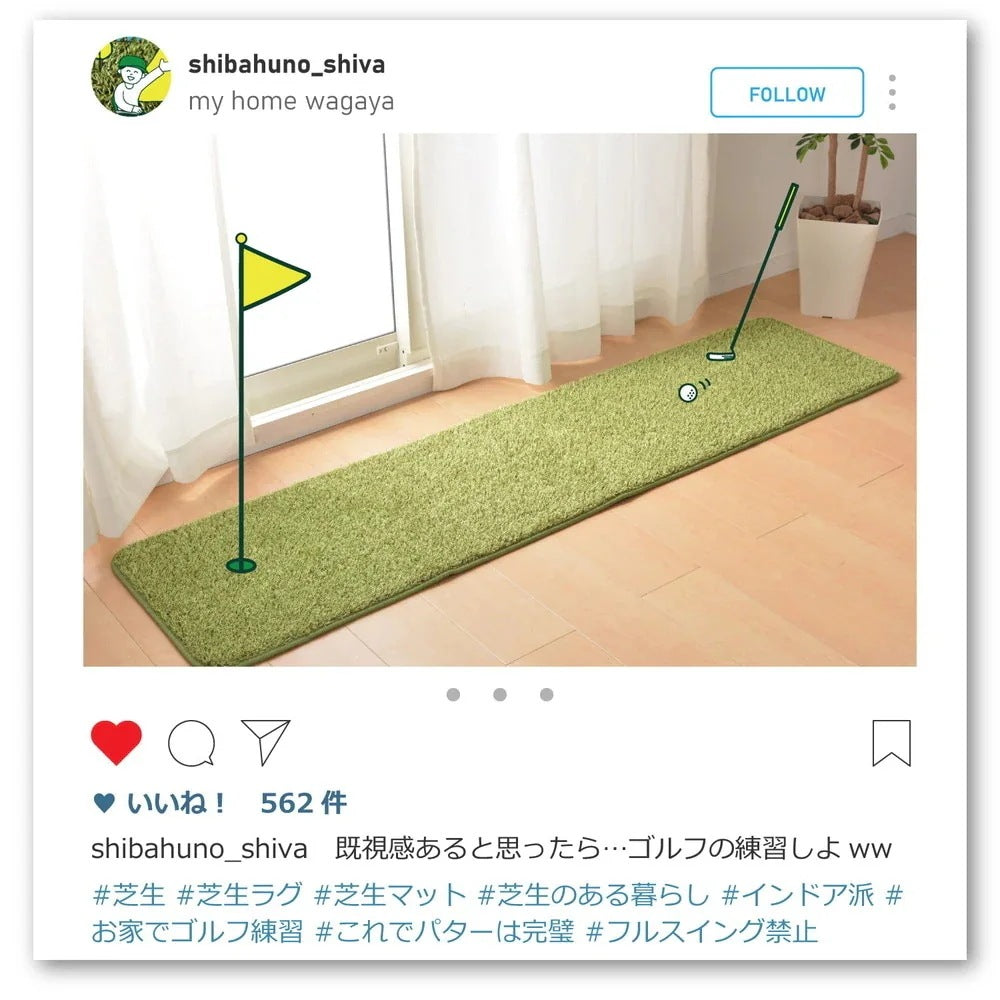 芝生風 玄関マット シーヴァ 約50×80cm 室内用 緑色 クッション性 滑り止め付き 手洗い可